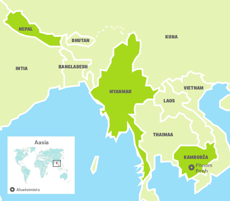 Kartta Aasian toimintamaista