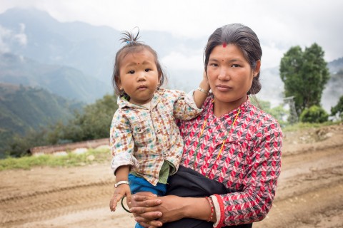 Sabita Muktan is expecting her third child in the middle of the havoc left by the Nepal earthquake. She is holding 18-month-old Raj Muktan. “My situation is not easy”, she says.