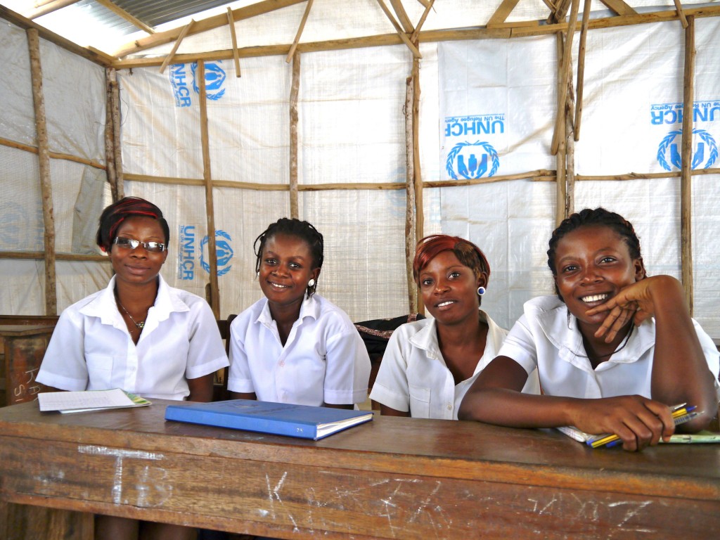 Students at school in the Bahn refugee camp in Liberia.