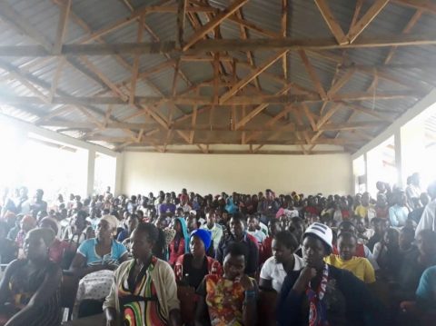 New students from Rwamwanja refugee settlement and the host community gathered for orientation day in late August. Photo: FCA/ Lilian Musoki