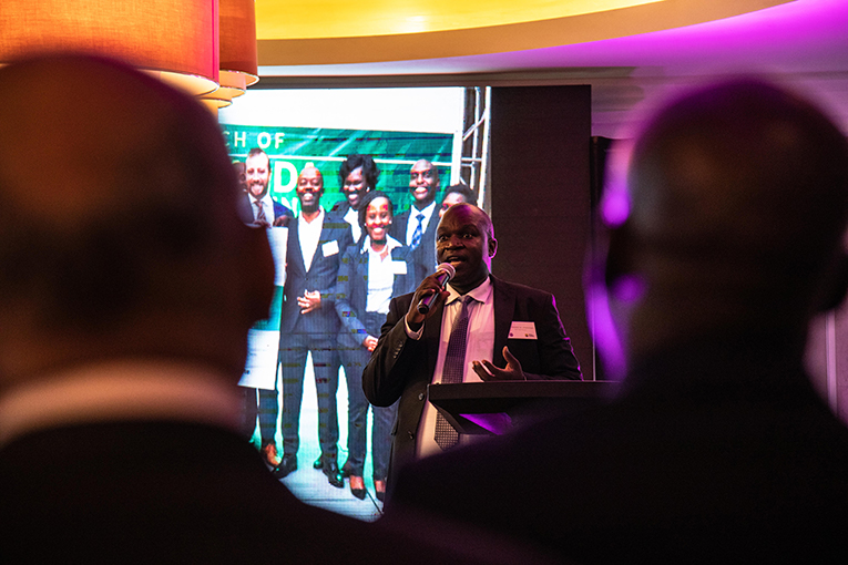 Dr. Edward Isingoma, Managing Parnter for PCP / Yield Fund speaking at the launch event. Photo: Erik Nyström / FCA