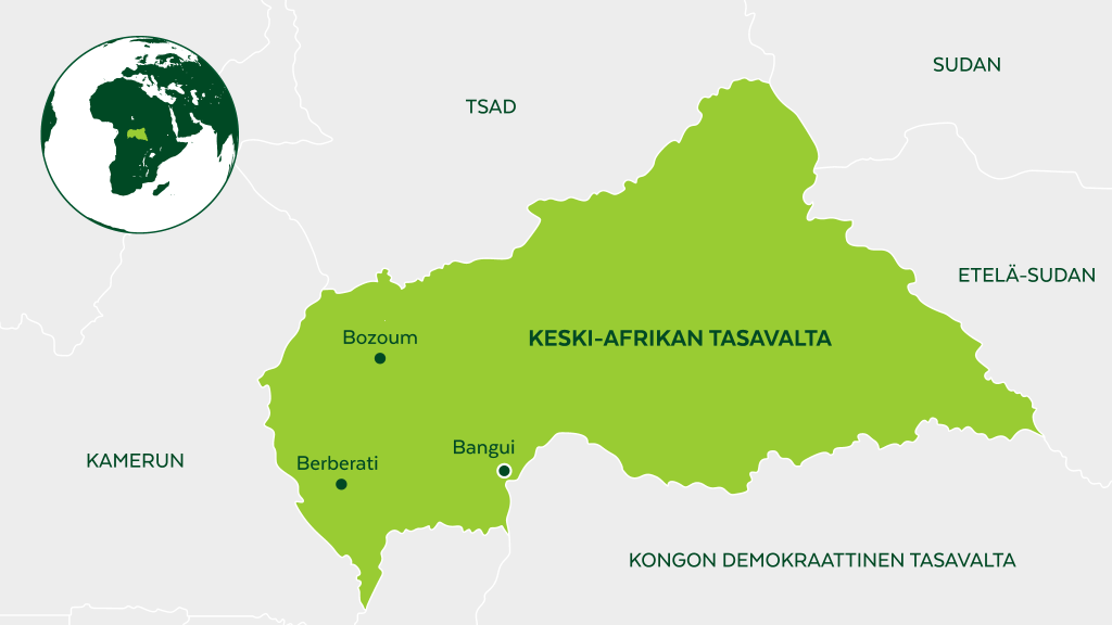 Keski-Afrikan tasavallan kartta.