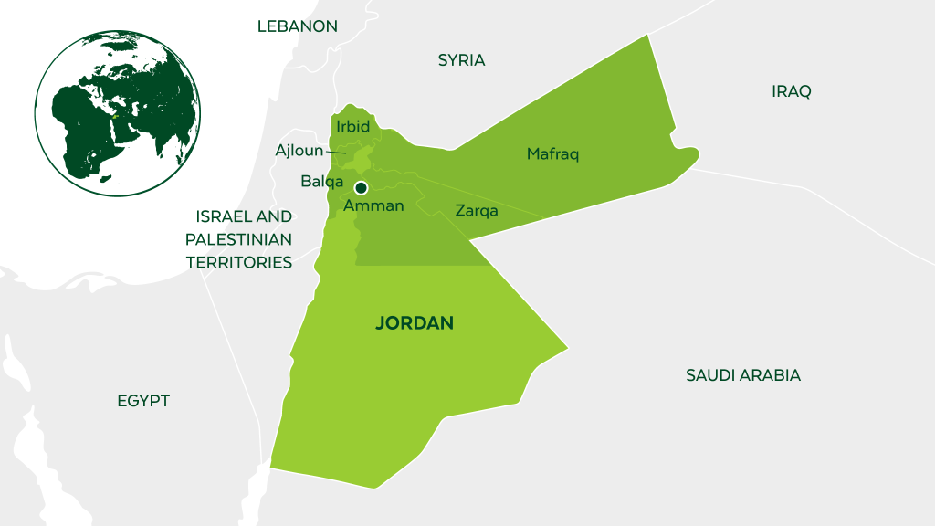 Map of Jordan and neighboring countries.