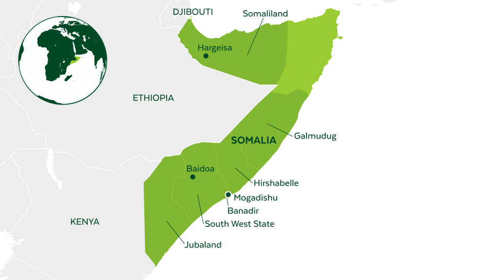 Map of Somalia and neighboring countries.