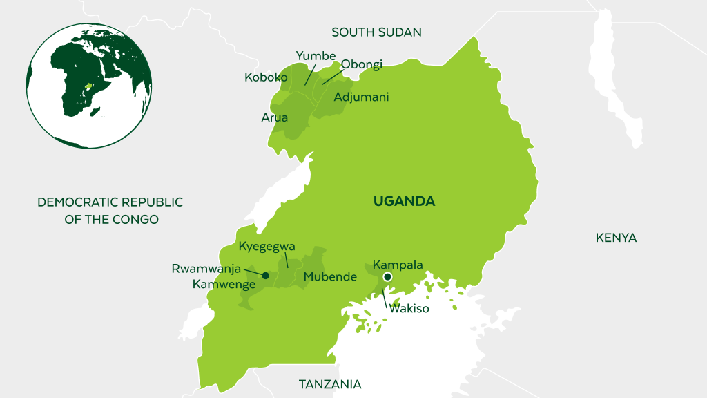 Map of Uganda and neighboring countries.