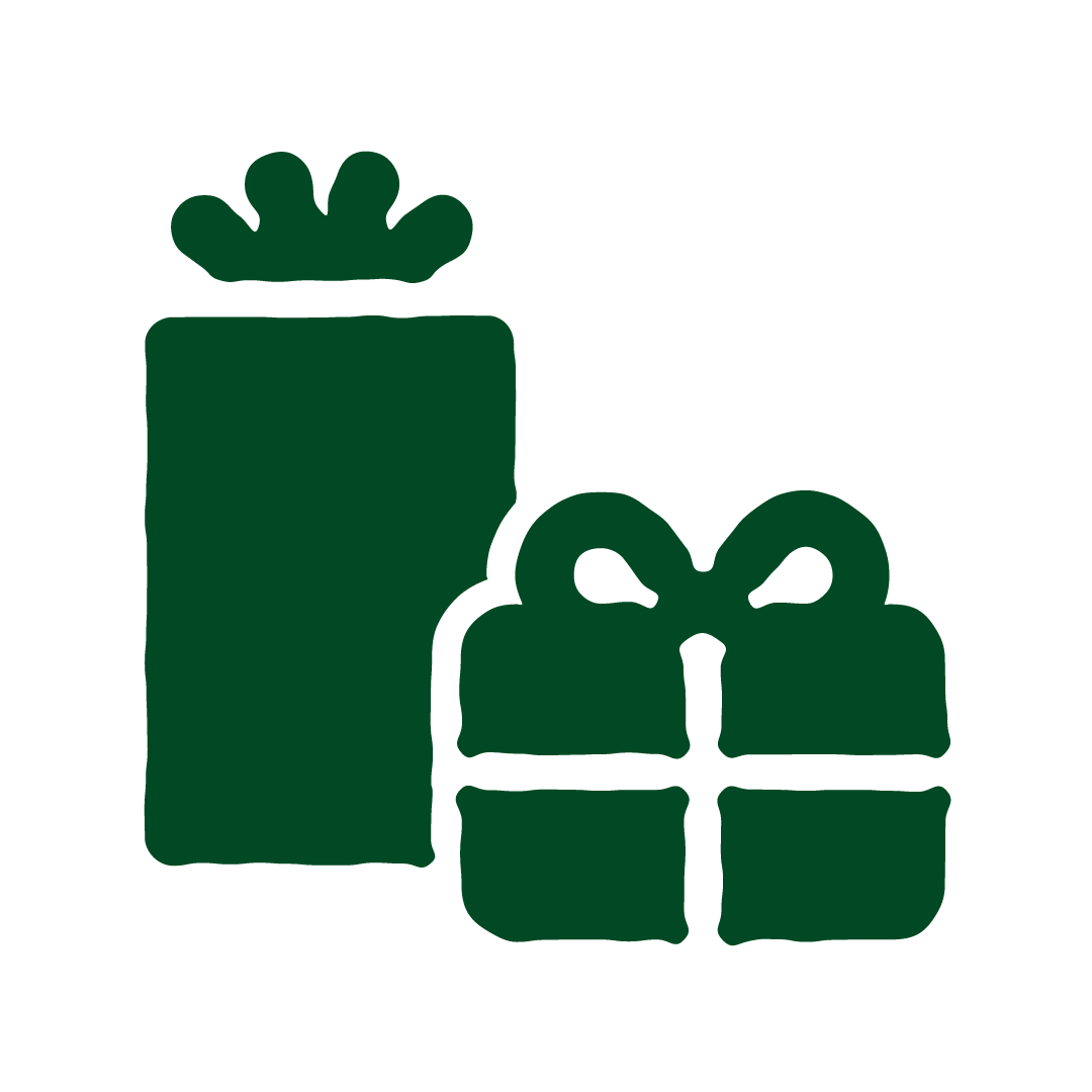 An illustration of two wrapped gifts