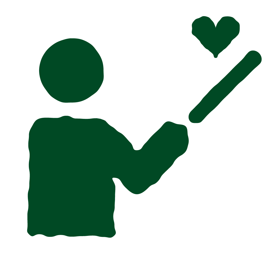 An illustration of a person holding a stick - a heart floats above.
